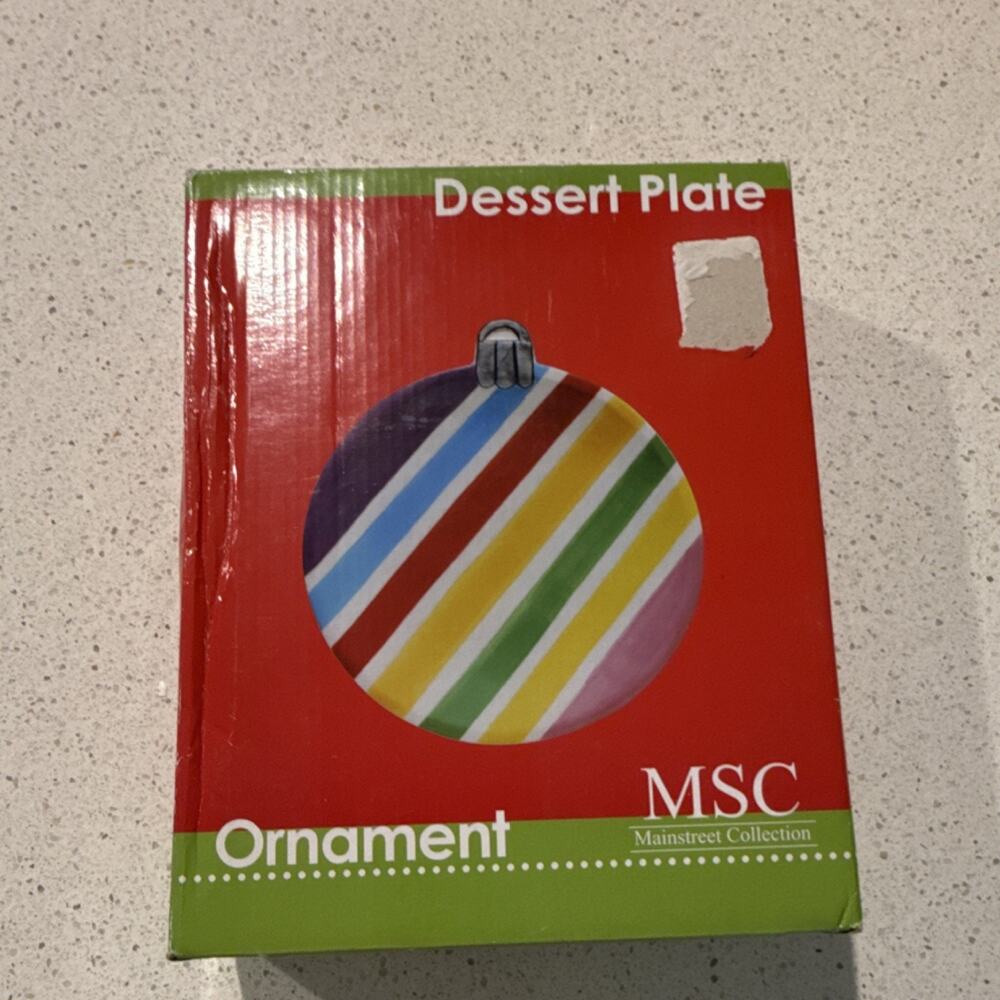 MSC Mainstreet Collection Christmas Striped Dessert Plate Multicolor Holiday